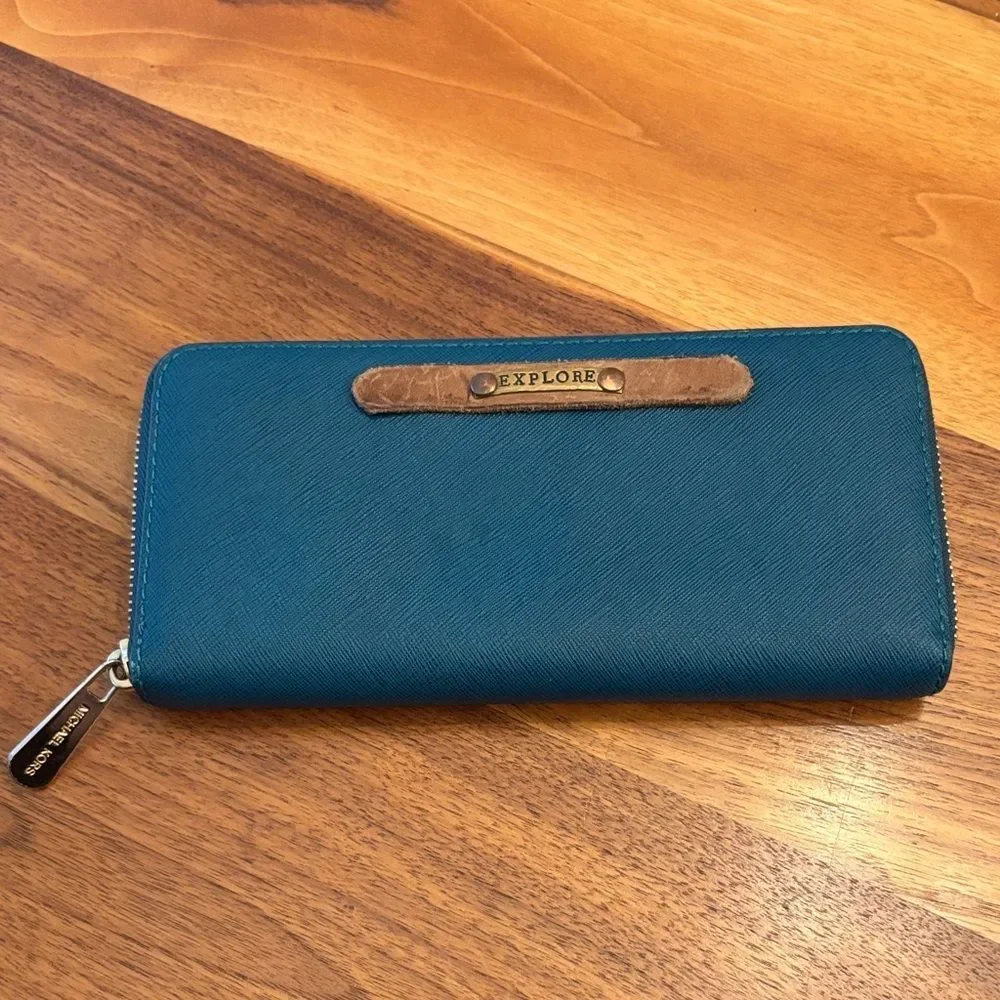 Michael Kors Explore Teal Zip Around Wallet